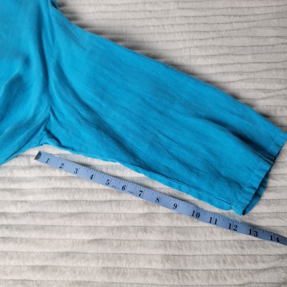 Match Point USA Boho 100% Linen Top XL Turquoise 3/4 Sleeve Tunic Lagenlook Boho - Picture 7 of 8